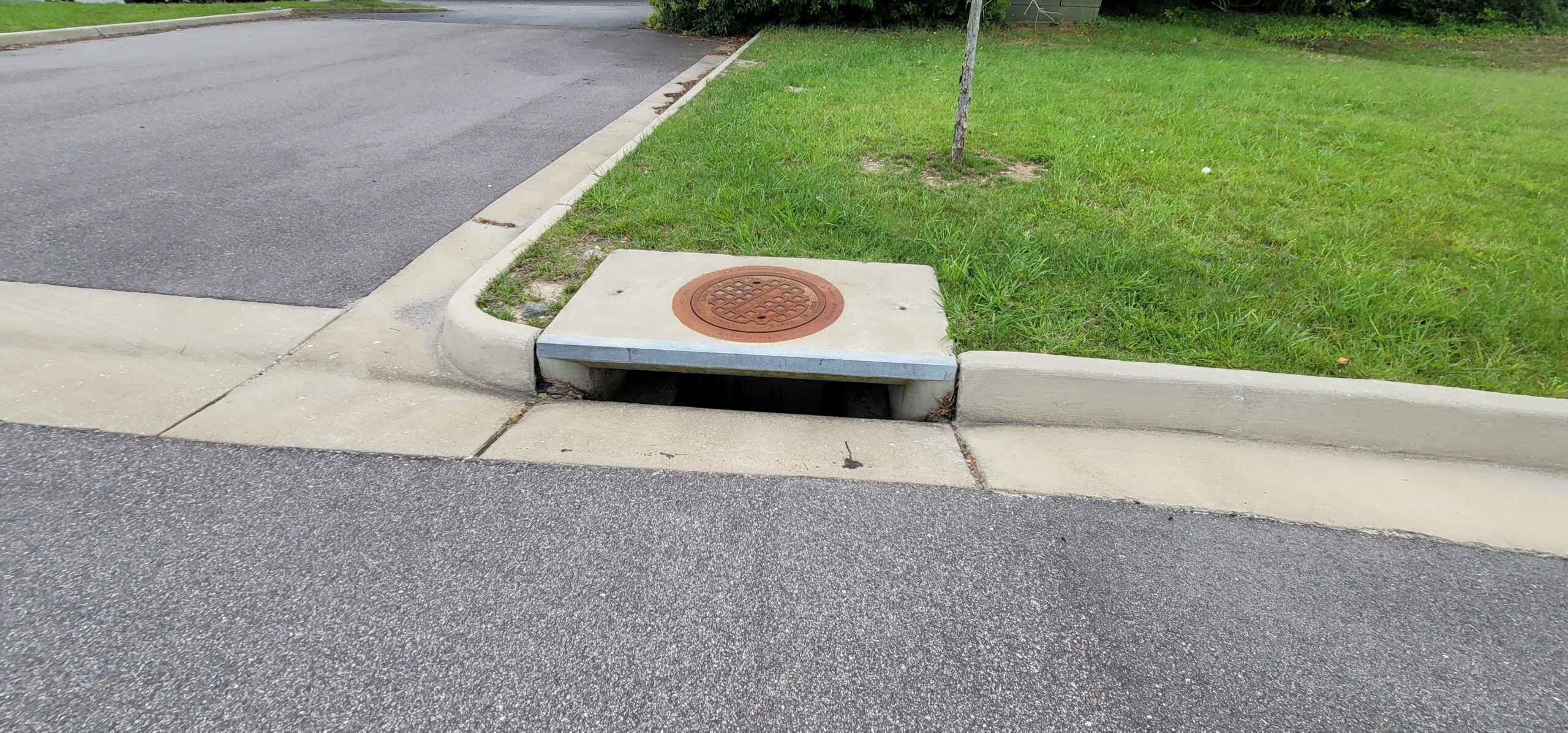 Underground storm sewer system conveying runoff beneath pavement