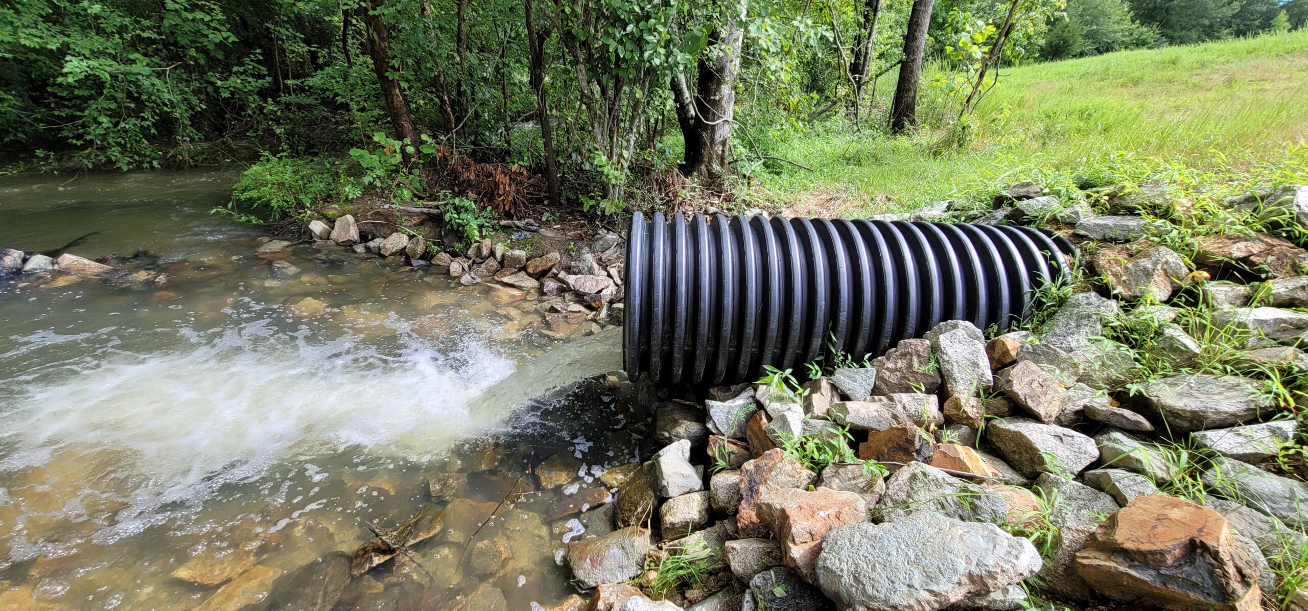 Stormwater outfall discharging treated runoff into receiving waters