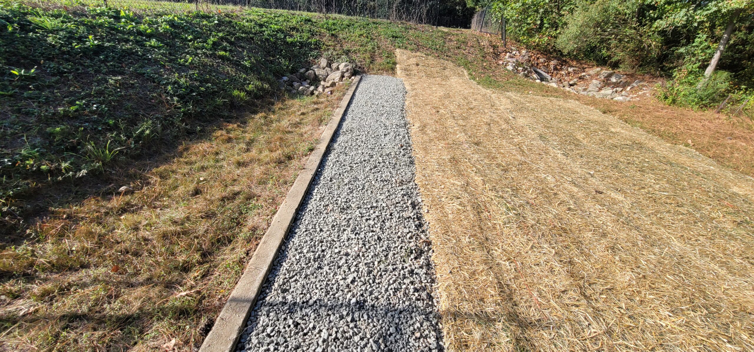 Level spreader and vegetated filter strip converting concentrated stormwater flow into shallow sheet flow