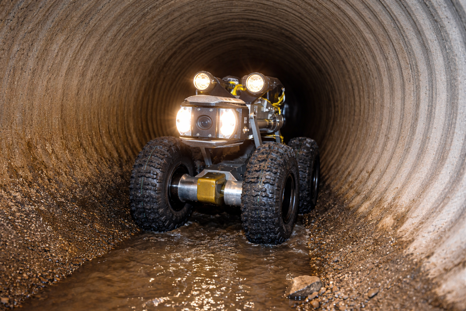CCTV camera inspection of underground stormwater pipe identifying structural defects