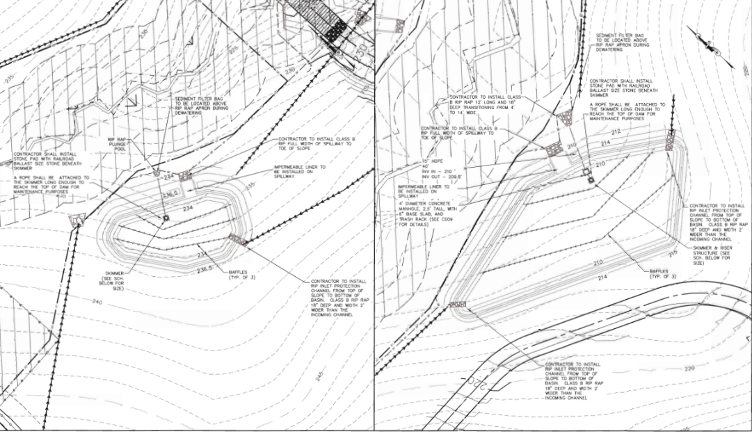 Stormwater inspector reviewing Stormwater Pollution Prevention Plan documents at active construction site with erosion control measures installed